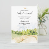 Rustieke Waterverf Landschap Huwelijksuitnodiging Kaart (Staand voorkant)