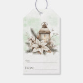 Rustieke Waterverf Lantaarn en Pine Christmas Cadeaulabel (Voorkant)