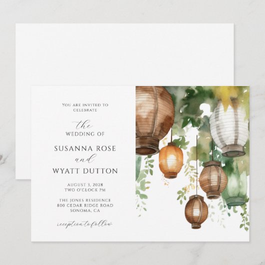 Rustieke Waterverf Lantaarns Huwelijksuitnodiging Kaart (Voorkant / Achterkant)
