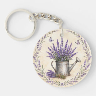 Rustieke waterverf lavendel tuin sleutelhanger