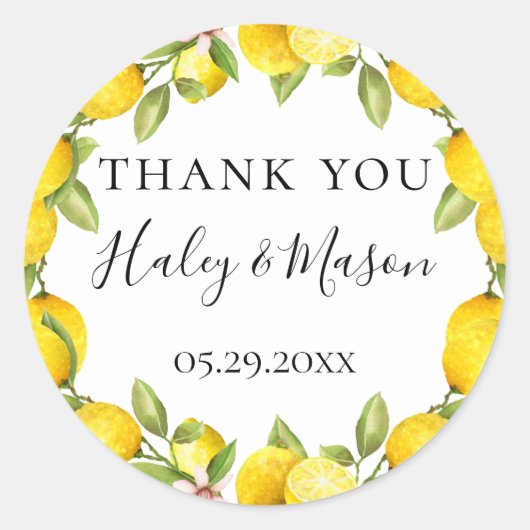 Rustieke Waterverf Lemon Lijst Dank u Favor Ronde Sticker (Voorkant)