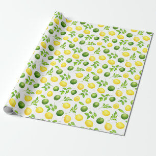 Rustieke Waterverf Lemons Limes & Green Pattern Cadeaupapier