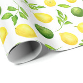 Rustieke Waterverf Lemons Limes & Green Pattern Cadeaupapier (Rol Hoek)