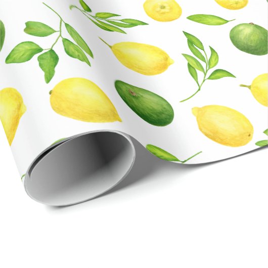 Rustieke Waterverf Lemons Limes & Green Pattern Cadeaupapier (Rol Hoek)