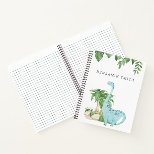Rustieke waterverf leuke dinosaurus gepersonalisee notitieboek (Binnen)