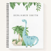 Rustieke waterverf leuke dinosaurus gepersonalisee notitieboek (Voorkant)