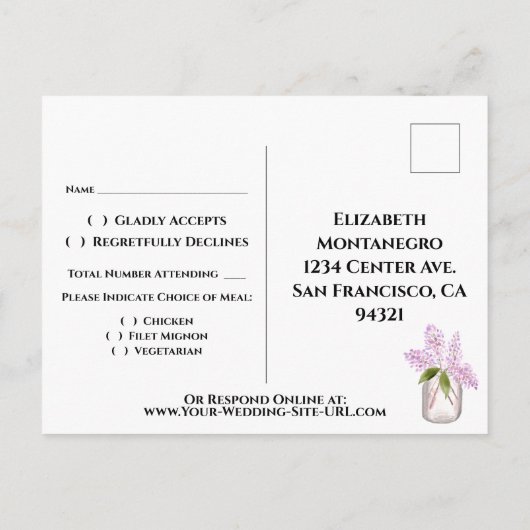 Rustieke Waterverf Lilacs Bruiloft RSVP Briefkaart (Achterkant)