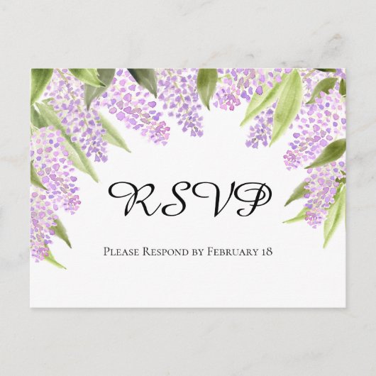 Rustieke Waterverf Lilacs Bruiloft RSVP Briefkaart (Voorkant)