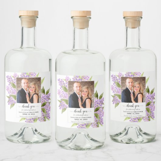 Rustieke Waterverf Lilacs Foto Bruiloft Dank u Likeurfles Etiket (Flessen)
