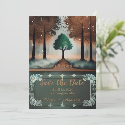 Rustieke Waterverf Lone Tree Save The Date (Staand voorkant)