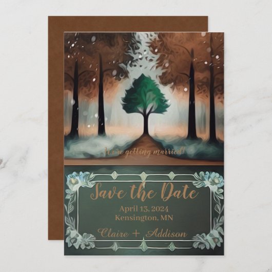 Rustieke Waterverf Lone Tree Save The Date (Voorkant / Achterkant)