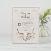 Rustieke waterverf longhorn schedel bruiloft kaart (Staand voorkant)