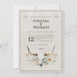 Rustieke waterverf longhorn schedel bruiloft kaart