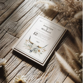 Rustieke waterverf longhorn schedel bruiloft kaart