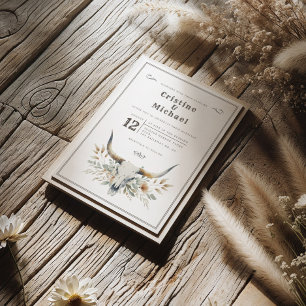 Rustieke waterverf longhorn schedel bruiloft kaart