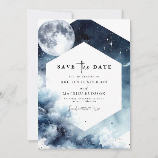 Rustieke Waterverf Maanverlichte bruiloft Save The Date (Voorkant)