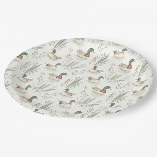 Rustieke Waterverf Mallard Duck Paper Borden Papieren Bordje (Gekanteld)