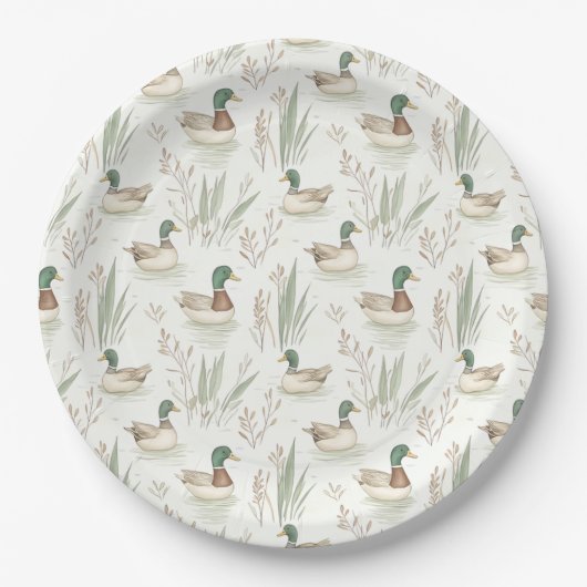 Rustieke Waterverf Mallard Duck Paper Borden Papieren Bordje (Voorkant)