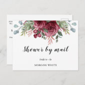 Rustieke Waterverf Maroon Bloom Shower per post Uitnodiging Briefkaart (Voorkant / Achterkant)
