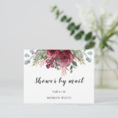 Rustieke Waterverf Maroon Bloom Shower per post Uitnodiging Briefkaart (Staand voorkant)