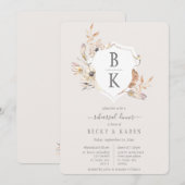 Rustieke Waterverf Monogram Crest repetitie diner Kaart (Voorkant / Achterkant)