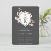 Rustieke Waterverf Monogram Crest repetitie diner Kaart (Staand voorkant)