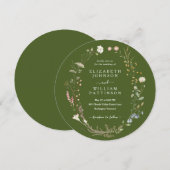 Rustieke Waterverf Moss Green Wildflower bruiloft Kaart (Voorkant / Achterkant)