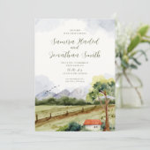 Rustieke Waterverf Mountain bruiloft foto Kaart (Staand voorkant)