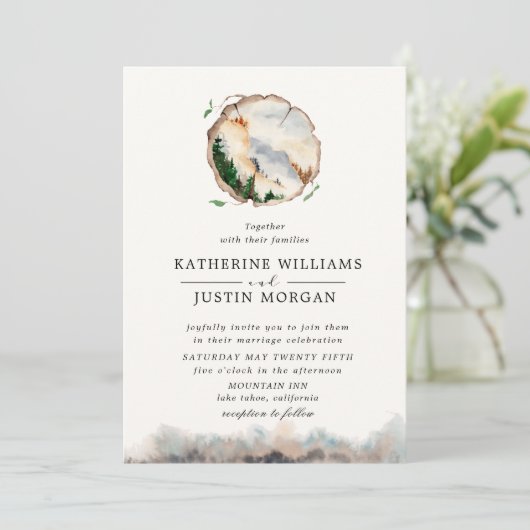 Rustieke Waterverf Mountain bruiloft uitnodiging (Staand voorkant)