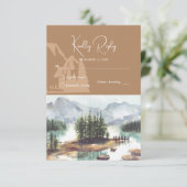 Rustieke Waterverf Mountain Forest Lake Bruiloft RSVP Kaartje (Staand voorkant)