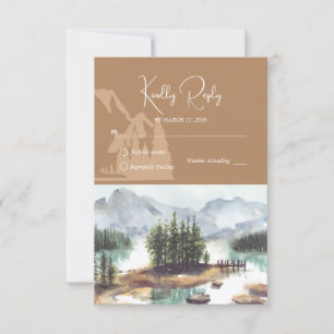 Rustieke Waterverf Mountain Forest Lake Bruiloft RSVP Kaartje