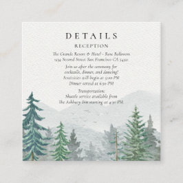 Rustieke Waterverf Mountain Green Pine Tree Bruilo Informatiekaartje