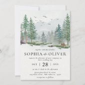 Rustieke Waterverf Mountain Green Pine Tree Bruilo Kaart (Voorkant)