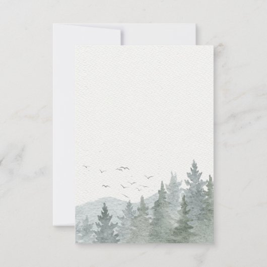 Rustieke Waterverf Mountain Green Pine Tree Bruilo RSVP Kaartje (Achterkant)