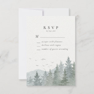 Rustieke Waterverf Mountain Green Pine Tree Bruilo RSVP Kaartje