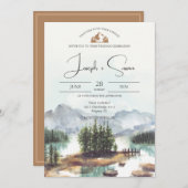 Rustieke Waterverf Mountain Lake Pine Trees Bruilo Kaart (Voorkant / Achterkant)