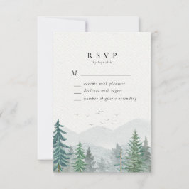 Rustieke Waterverf Mountain Pine Forest Wedding RSVP Kaartje