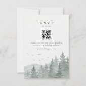 Rustieke Waterverf Mountain Tree Wedding QR-code RSVP Kaartje (Voorkant)