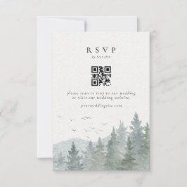 Rustieke Waterverf Mountain Tree Wedding QR-code RSVP Kaartje