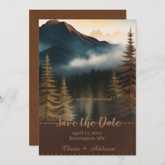 Rustieke Waterverf Mountain Uitzicht Save The Date (Voorkant / Achterkant)