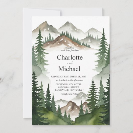 Rustieke Waterverf Mountain Wedding Invitation Kaa Kaart (Voorkant)