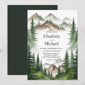 Rustieke Waterverf Mountain Wedding Invitation Kaa Kaart (Voorkant / Achterkant)