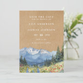 Rustieke Waterverf Mountain Wildflower Wedding Save The Date (Staand voorkant)