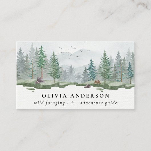 Rustieke Waterverf Mountain Woodland bosgids Visitekaartje (Voorkant)