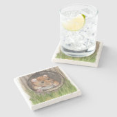 rustieke Waterverf muis Stenen Onderzetter (Zijkant)