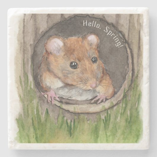 rustieke Waterverf muis Stenen Onderzetter (Voorkant)