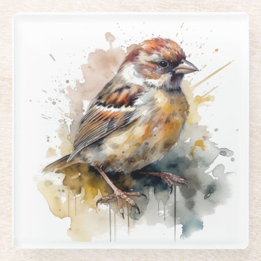 rustieke Waterverf mus Glazen Onderzetter (Voorkant)