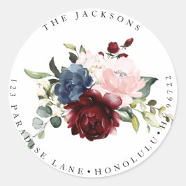 Rustieke Waterverf Navy Bourgondië Blush Rozen Ronde Sticker
