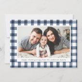 Rustieke Waterverf Navy Plaid Foto Thanksgiving Feestdagenkaart (Voorkant)