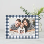 Rustieke Waterverf Navy Plaid Foto Thanksgiving Feestdagenkaart (Staand voorkant)